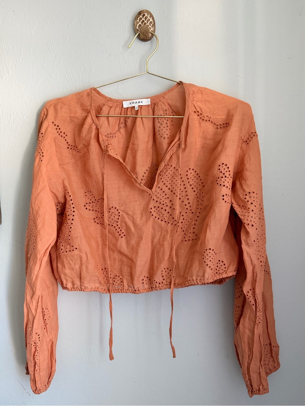 Frame Denim Peach-Orange Eyelet Cropped Tunic